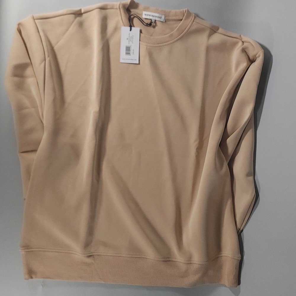 WeWoreWhat Sweatshirt Women XS Tan Oversized Balloon Sleeve Crewneck Casual Chic - Picture 3 of 8
